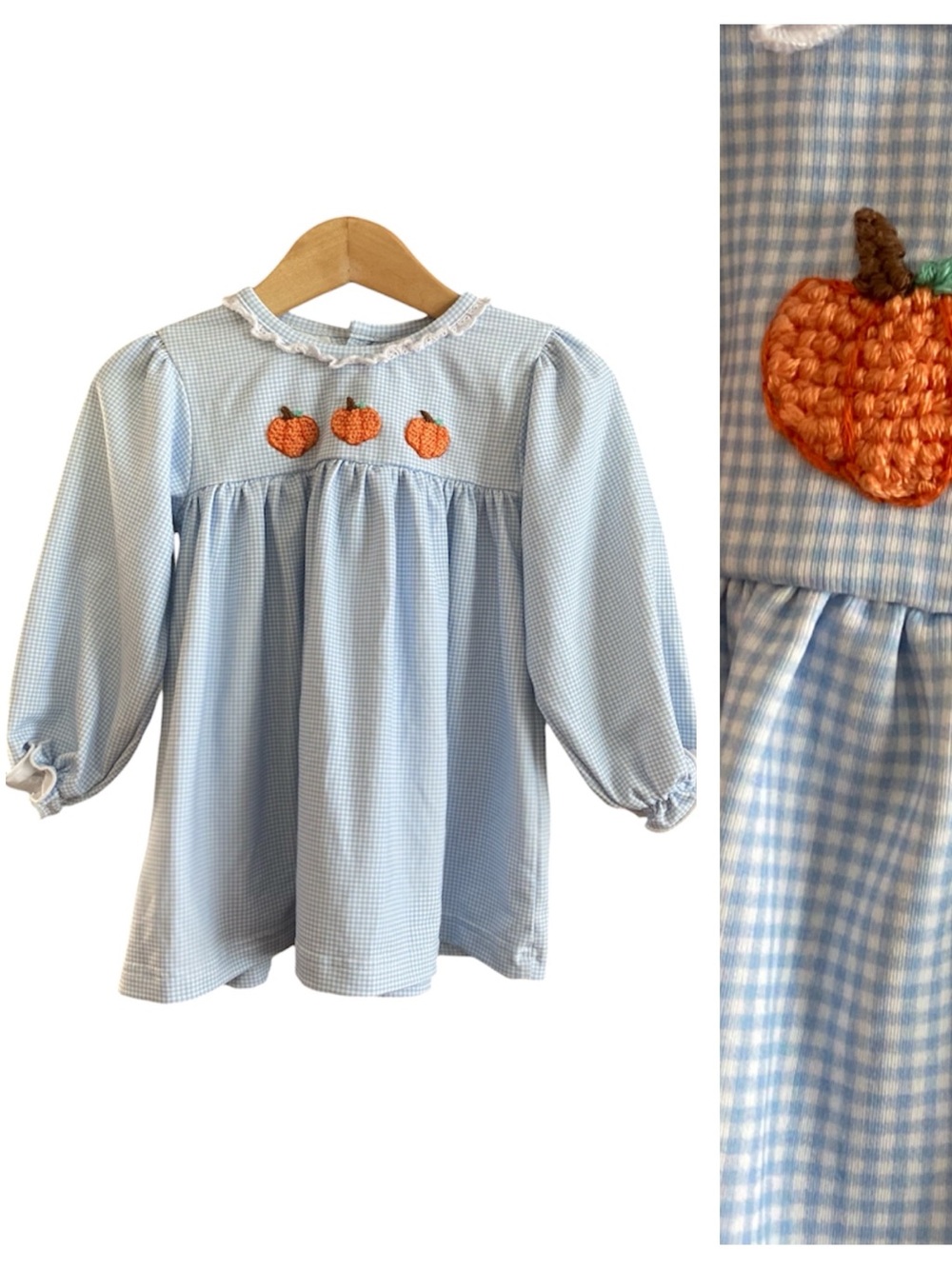 Cecil & Lou Blue Gingham Plaid Embroidered Pumpkin Dress 18 months